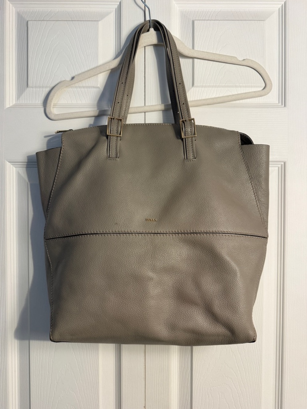 Furla Dori Medium Tote taupe color attached pouch